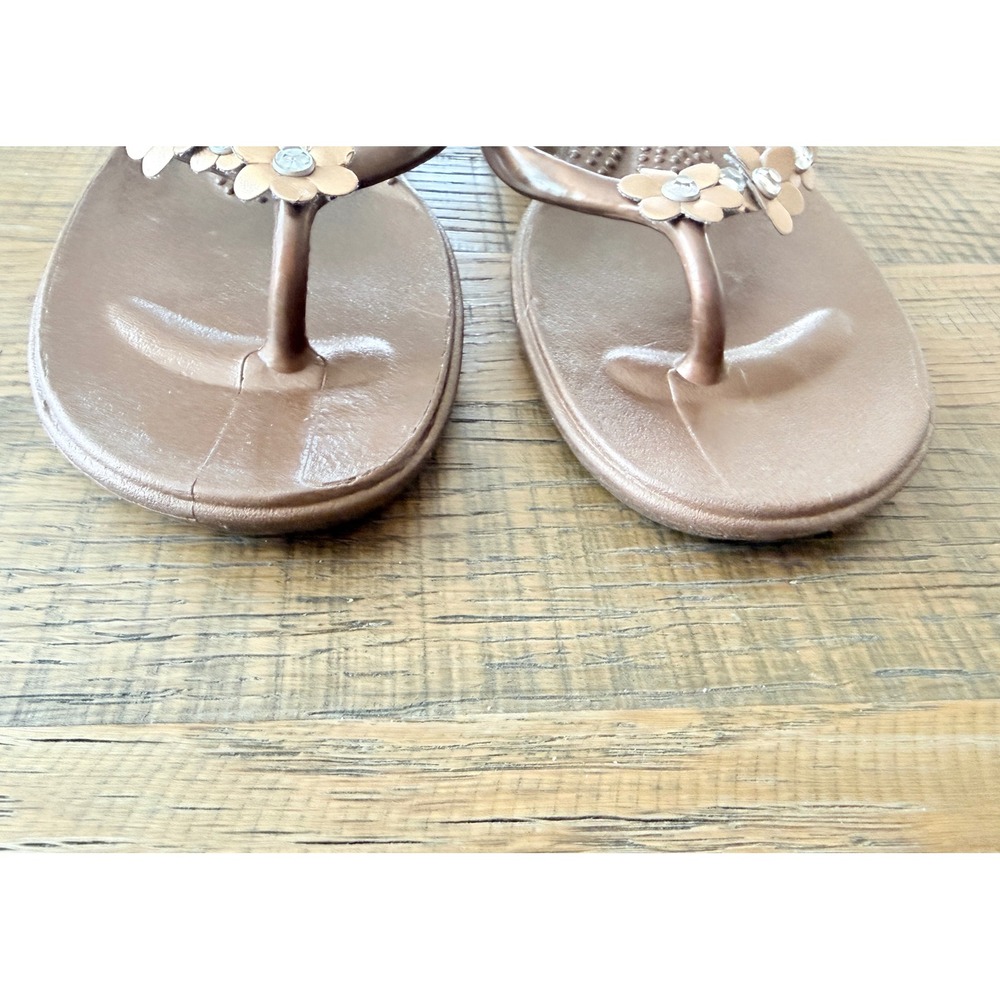 Oka-B Women Brown Floral Rhinestone Thong Sandals Flip Flops Size M/L 8-9 USA - Picture 2 of 8